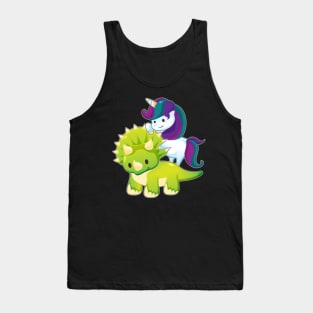 Unicorn Riding Triceratops Dinosaur Squad Girls Tank Top